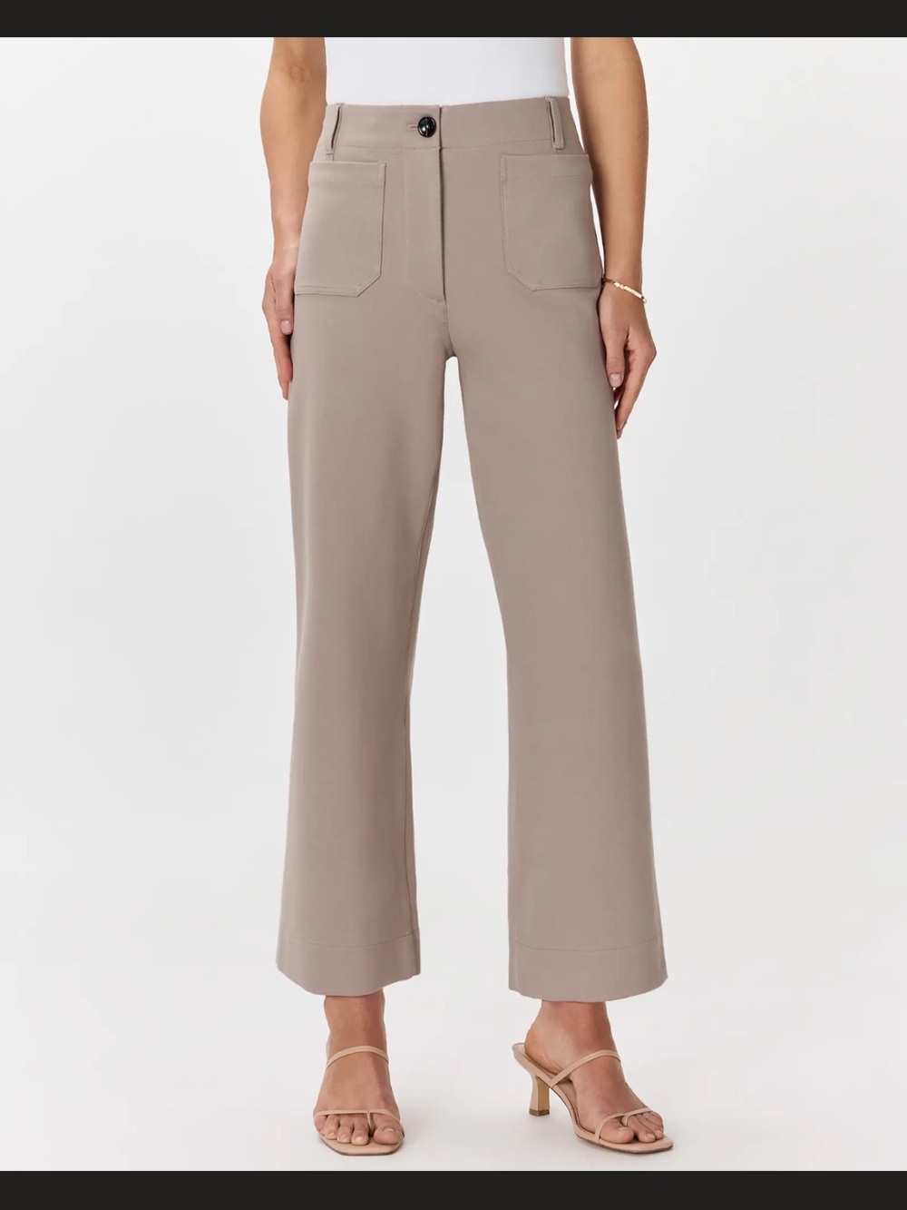 Quince Ultra-Stretch Ponte Cropped Wide Leg Pant – Morel Grey – Size 10